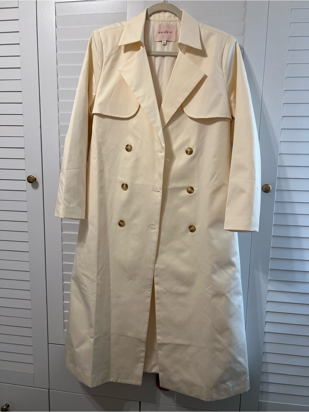 Ivy City Co Cream Double-Breasted Trench Coat with Gold Buttons